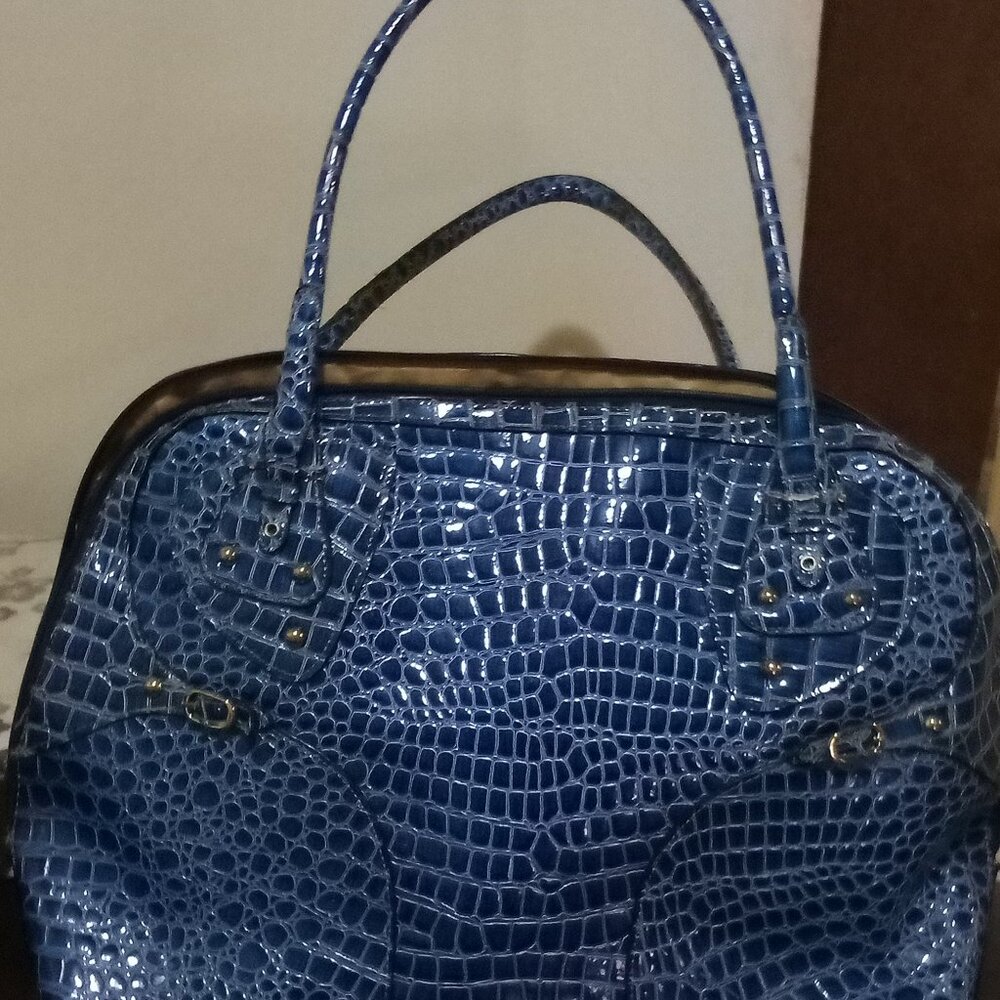 Large Blue Faux Snakeskin Purse by Apostrophe